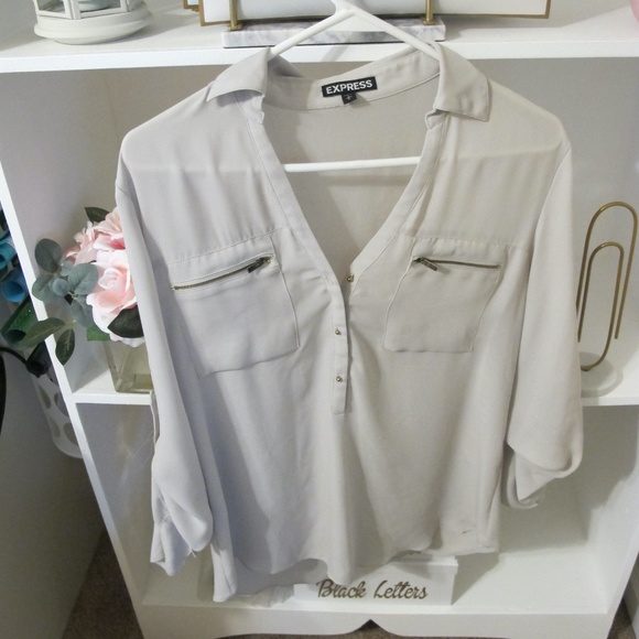 Women's Express Portofino Collared business office Shirt top Size S Cream GUC - Picture 4 of 6